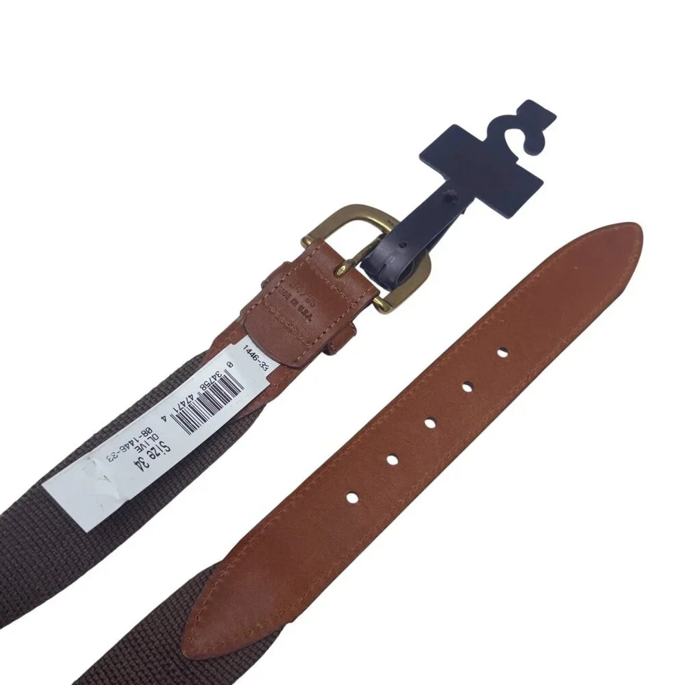 EAST ISLAND Saddle Leather Web Belt Mens Size 34 Brown Olive Green NWT
